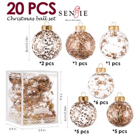 Christmas Ornaments Ball Set-Shatterproof Clear Plastic Decorative Baubles for Xmas Tree House Holiday Wedding Party Decoration,20pcs Champagne