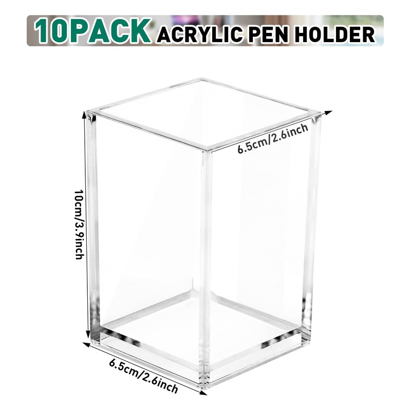 AFOROEOA 10 Pack Clear Acrylic Pen Holder Makeup Brush Holder