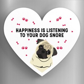 Global Designs Pug Happiness Is Your Dog Snoring Katie Pearson Artworks Heart Shaped Wooden Magnet
