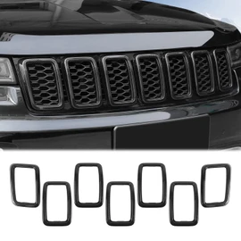 JeCar Front Grill Rings Grille Inserts Cover Trim Kit for 2017-2020 Jeep Grand Cherokee, Carbon Fiber (7Pcs)