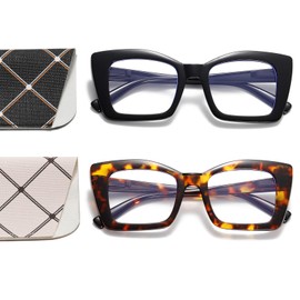 OWTXIS Oprah Style Square Reading Glasses for Women, Blue Light Blocking Oversized Readers with Spring Hinge (Black, Leopard, +1.50)