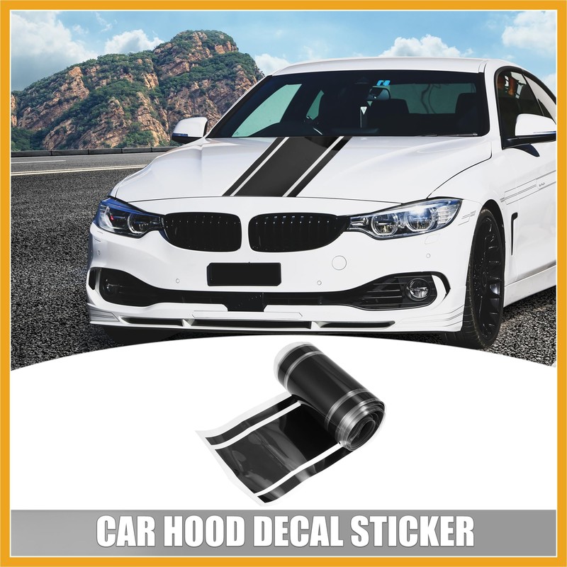 Partuto 3.94"x70.87" Car Hood Stripe Pattern Sticker Exterior Decal Black