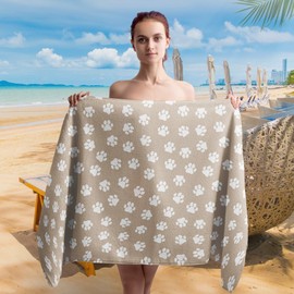 WAITPI Brown Paws Dog Pet Beach Towel Gifts for Women Dog Lovers Owner, Funny Cute Quick Dry Travel Sand Free Beach Towels Oversized Decor for Bathroom Swimming Pool 30x60in