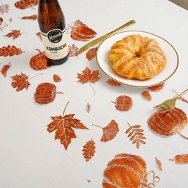 Pumpkin Table Runner, Fall Thanksgiving Sequin Glitter Foil Metallic Thin Mesh Runners, 11 * 108", Orange Autumn Farmhouse Table Runner for Seasonal Party Home Decor