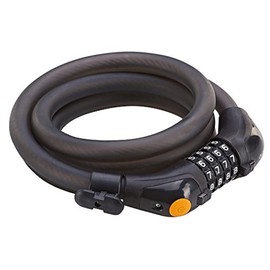 Prophete Zahlen-Spiralkabelschloss Schwarz 150 cm – 4-Zahlen-Kombination mit LED-Beleuchtung, Frei kodierbar, Halter für Rahmenrohr, Ø 12 mm, Fahrrad Diebstahlschutz