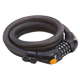 Prophete Zahlen-Spiralkabelschloss Schwarz 150 cm – 4-Zahlen-Kombination mit LED-Beleuchtung, Frei kodierbar, Halter für Rahmenrohr, Ø 12 mm, Fahrrad Diebstahlschutz