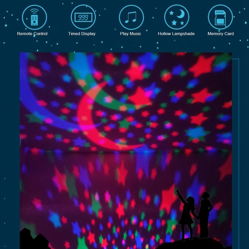 Star Pattern Projection Lamp Remote Control Ambient Rotating Colorful Night