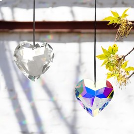 Kristall Suncatcher Herz 2 Stück – 45mm Sonnenfänger Kristall Glasanhänger mit Lichtbrecher Effekt & Aufhängeband – Fensterdeko Regenbogen Prisma für Garten, Hochzeit & Geschenk