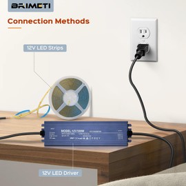 LED Driver 12V, BRIMETI LED Power Supply 100W Waterproof IP67 Transformer Adapter 110V AC to 12V DC Converter Low Voltage Output with 3-Prong Plug 3.3 Feet Cable for Outdoor LED Light Strip, 8,3 Amp