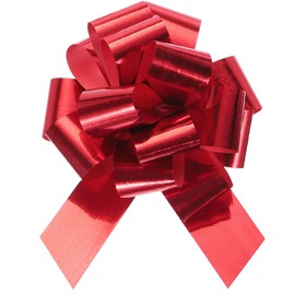TOP-VIGOR 10Pcs 4 Inch Large Big Pull Bow, Metallic Glitter Gift Wrapping Bows Ribbon for Wedding Car Baskets Presents Christmas Bow Wrap Decoration, Red