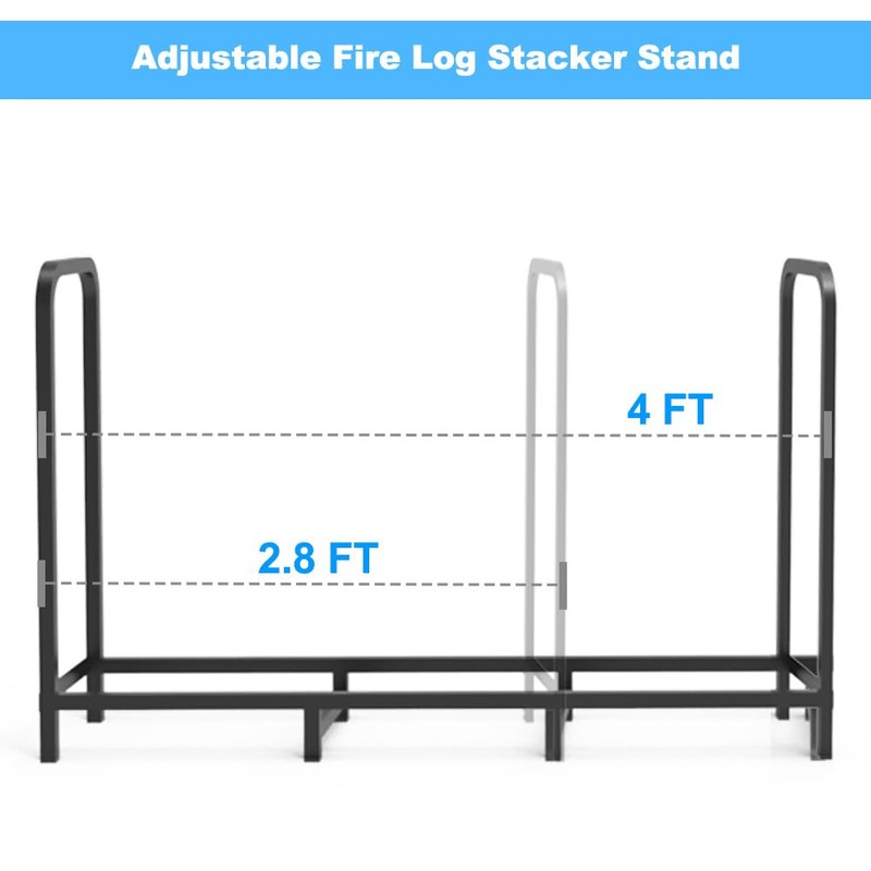 Tikimilor 4ft Firewood Rack Holder, Adjustable Heavy Duty Fire Log