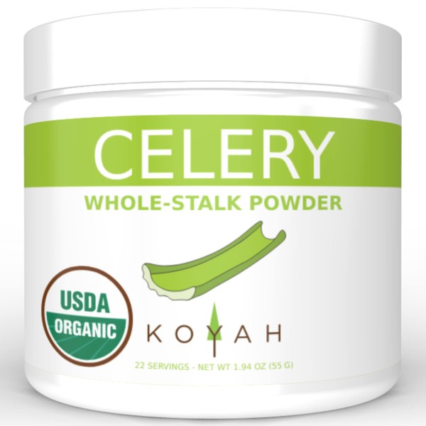 KOYAH - Organic USA Grown Celery Powder (1 Scoop = 1/2 Cup Fresh): 22 Servings, Freeze-dried, Whole-Stalk Powder
