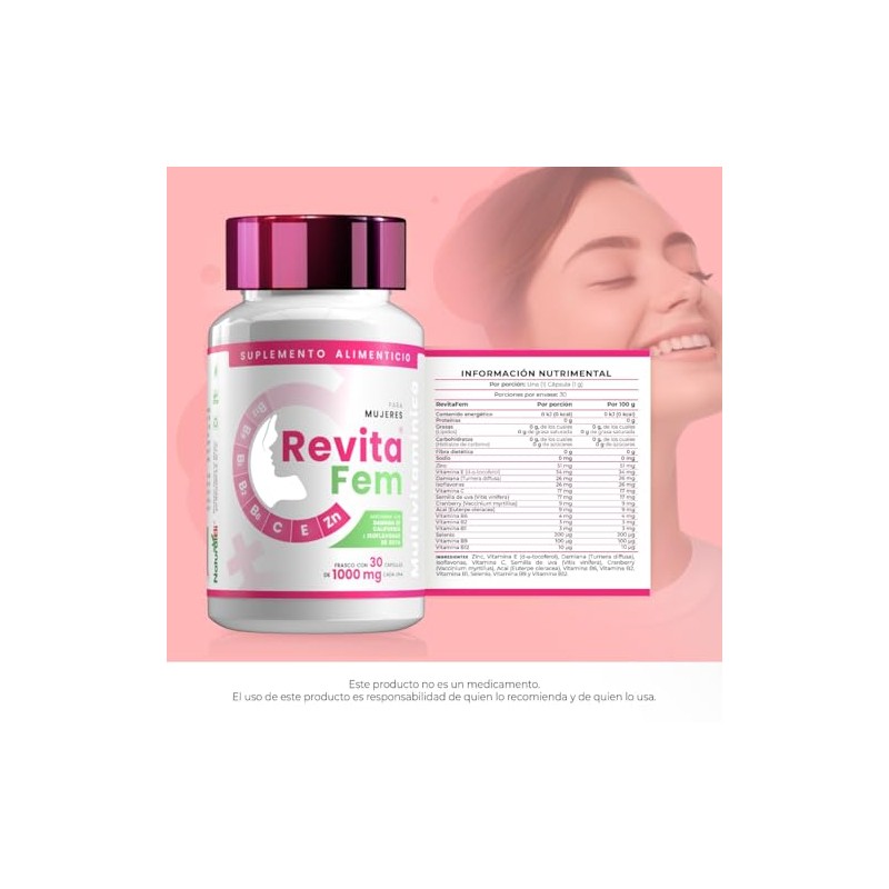 Revitafem Multivitamínico Mujeres 30caps 500mg Fórmula Natural Isoflavonas Damiana Vitaminas