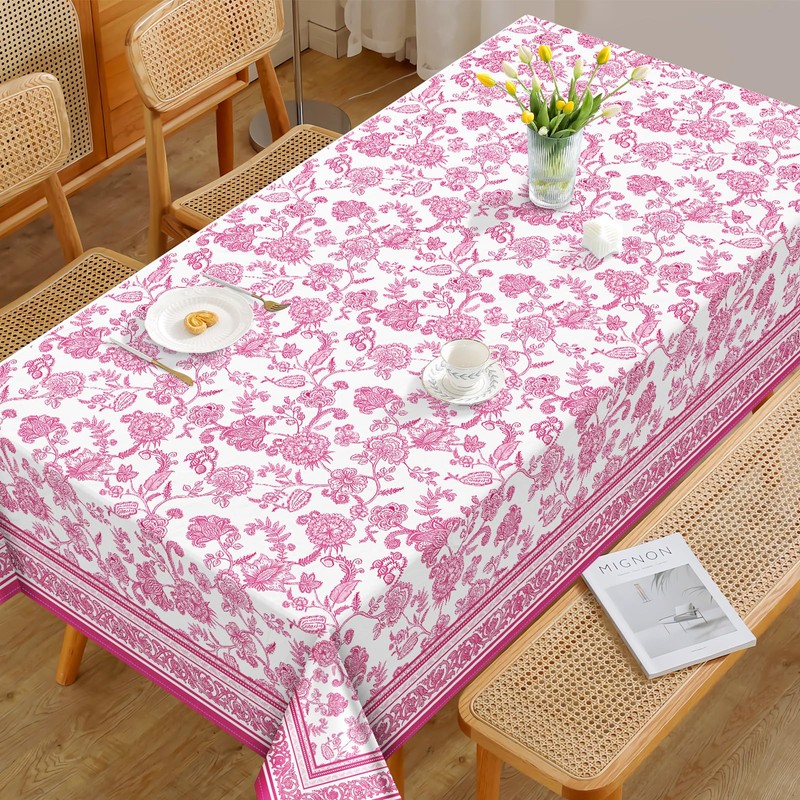 Arquiel Tablecloth Pink Flowers, Tablecloths Washable Rectangular Tablecloth Spring French