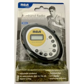 RCA AM/FM Radio Adjustable Armband Digital Tuner LCD Clock & Earphones