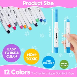MSDADA Hair Chalk 12 Colours Dog Hair Dye, Temporary Pet Hair Dye Pens for Dogs for Different Grooming, Ideal, Washable Carnival Pet Hair Dye for Dogs, Cats, Horses