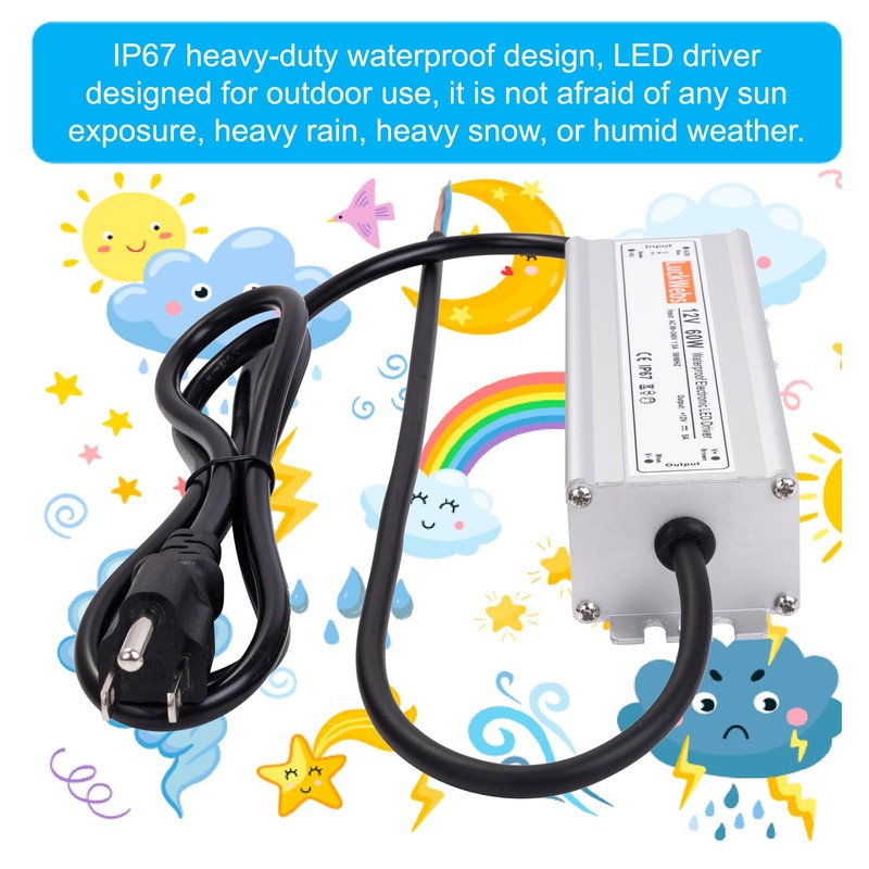 LuckWebs LED Driver 12V 60W Waterproof IP67 Power Supply Transformer