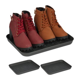Relaxdays Shoe Drip Tray, Set of 3, Underlay for Wet Shoes, H x W x D: 3 x 35 x 27 cm, Shoe Rack Plastic, Grey