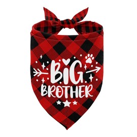 Dog Bandana, Big Brother Dog Bandana, Dog Scarf Plaid Printing, Dog Scarf Accessories, Dog Bandana Pet Scarf, Pet Plaid Scarf Gender Reveal Accessories, Dog Bandana Gift for Small Medium Large (A8)