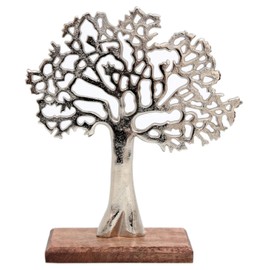 Carousel Home and Gifts Silver Metal Tree Decorative Ornament On Wooden Base - Small