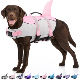 Bess Bridal Dog Life Jacket - Shark Life Vest for Swimming Boating - Reflective Lifejacket Swimsuit for Small Medium Large Dogs - High Buoyancy Lifesaver Preserver with Rescue Handle, Pink Shark S