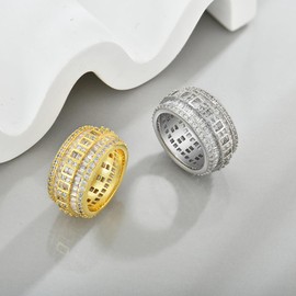 Guesma Diamond Band Square Crystal Zircon Eternity Ring Wedding Band Jewelry for Mensand Women, 7, Non-Precious Metal, Cubic Zirconia, A-18K White Gold Plated, FC-PR75510A-size7