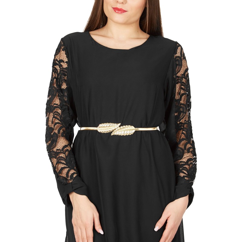 BlackButterfly Metallic Elastic Stretchy Chain Belt (Gold, Leaf, US 14-16)