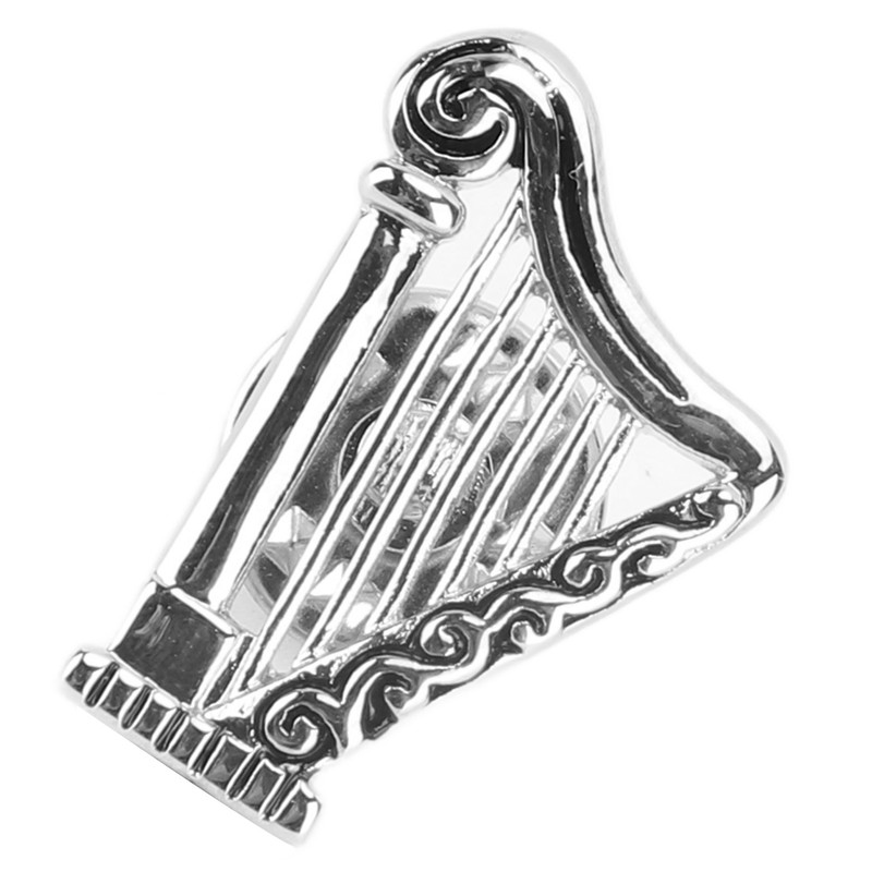 Harp Brooch Stylish Innovative Silver Glossy Finish Musical Instrument Brooch