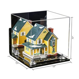 Better Display Cases Versatile Acrylic Display Case - Medium Square Box with Mirror, Wall Mount, Silver Risers and Clear Base 11" x 11" x 11" (A001-SR)
