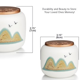 Small Urns for Human Ashes, Ceramic Memorial Mini Ashes Urns, Hold 6.8 Cubic Inches of Ashes, Beautiful Mini Sharing Funeral Urns with Exquisite Box (White)