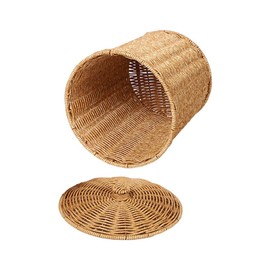 TOPBATHY Rattan Waste Basket with Lid Wicker Waste Paper Bin and Basket Trash Can Rubbish Basket for Bedroom, Bathroom, Offices or Home