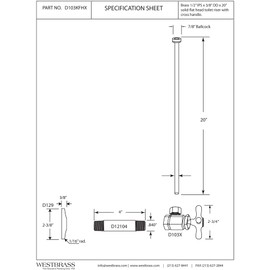 Westbrass Flat Head Toilet Kit with Cross Handles, 1/2" IPS x 3/8" OD x 20", Matte Black, D103KFHX-62