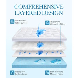 BDEUS Waterproof Dual Layer 4 Inch Memory Foam Mattress Topper Twin XL Size for Dorm Room, 2 Inch Gel Memory Foam Plus 2 Inch Down Alternative Quilted Pillow Top Mattress Pad Cover for Kids, Pets