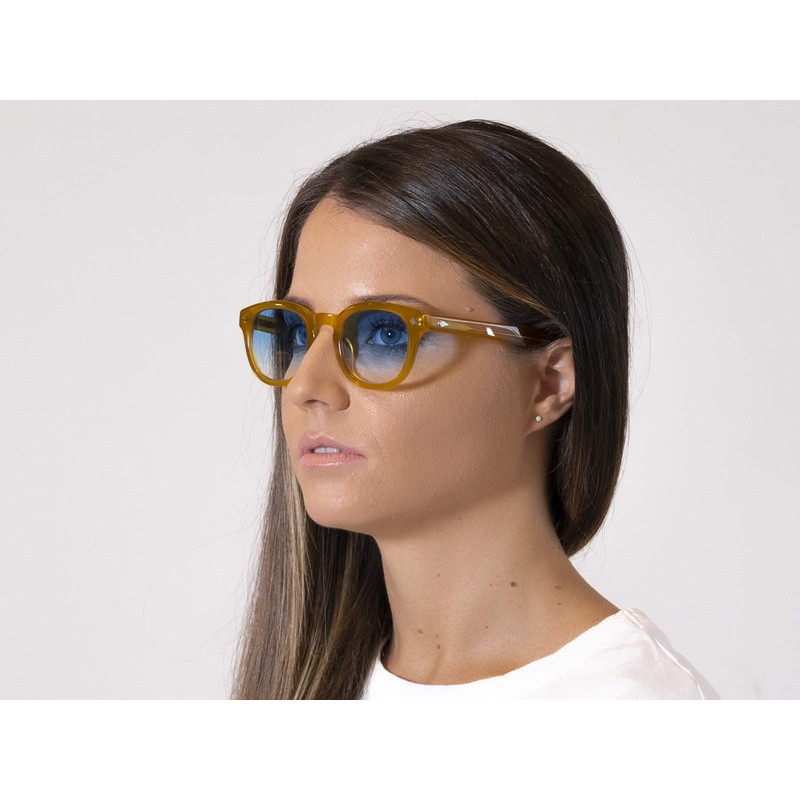 XLAB Unisex Moscot Style Sunglasses 8004, Yellow/Blue Shaded