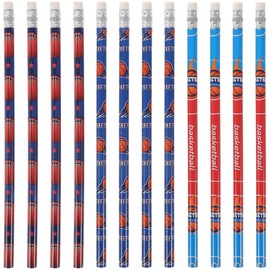 STOBOK 12pcs Sports Theme Pencils with Eraser Basketball Print Wood Pencils for Kids Hb Drawing Writing Pencils for Students Teachers