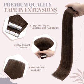 UK-Fashion-Shop Tape in Hair Extensions Human Hair Real Hair Exension Remy 20 Pieces 40g Short Straight Skin Weft Seamless (#4 Medium Brown 12 Inch)