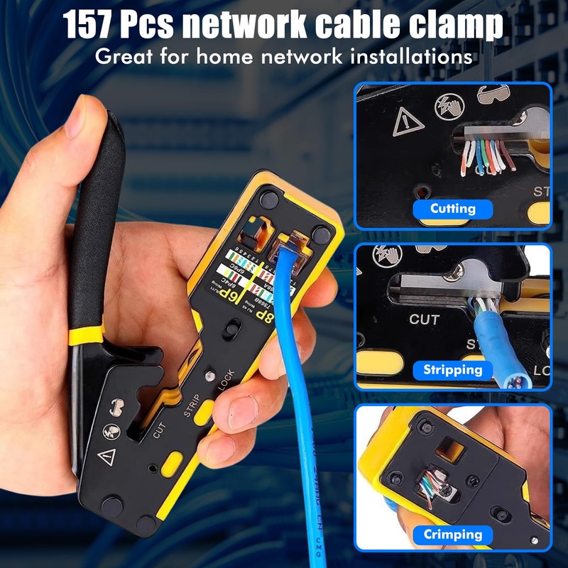 RJ45 Crimp Tool Kit 157PCS, Pass Through Ethernet Crimping Tool,