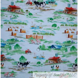 Windham Fabrics BonEful Fabric FQ Cotton Quilt B&W Cow Scenic Farm Animal Red Tractor Green Tree