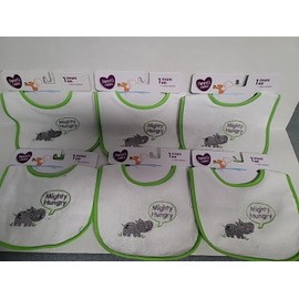 Parent's Choice Infant Bibs Water Resistant Hippo Mighty Hungry 6 Pack NIP