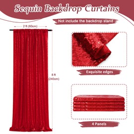 Red Sequin Backdrop Curtain 4 Pieces 2FTx8FT Glitter Christmas Wedding Decoration Party Photograph Background