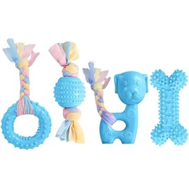 Puppy Teething Chew Toys for Small Dog Toys, Puppy Teething Rings Rubber Interactive Chewers Relieve Itching Treat Ball Bone Clean Teeth Toy 4 Pack