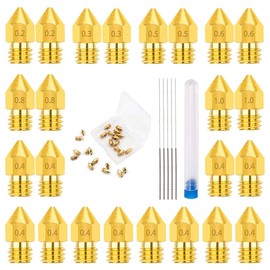 MMOBIEL Pack of 24 0.2/0.3/0.4/0.5/0.6/0.8/1.0 mm Brass MK8 3D Printer Nozzle Extruder Compatible with Creality Ender 3 Series, Ender 5 Series, CR-10/10S, Makerbot with 3 Cleaning Needles