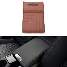 RATCHROLL Universal Center Console Cover Car Armrest Cover with Tissue Box Middle Console Cover Lid for Most Vehicle SUV Car Sedan 13.39"x8.66"x3.15" Brown Napa Leather,Memory Foam