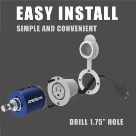 10 Foot 15A Weatherproof Outdoor Power Outlet by Journeyman-Pro 15 Amp 110/120 Volt 5-15R Receptacle Kit with Integrated (10' FT) 120" Extension Cord + Waterproof Rubber Cover (White)