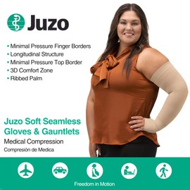 Juzo Soft Seamless Compression Gloves & Gauntlets, 20-30 mmHg, Gauntlet | Fingerless Gloves for Women & Men for Swelling and Moderate Edema & Lymphedema Management | Pink, X-Large, Left