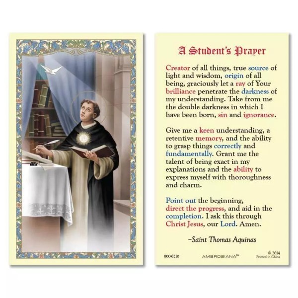 Saint Thomas Aquinas Laminated Holy Card Pack of 25 Size