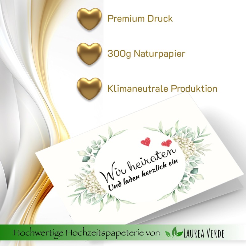 Laurea Verde 50 Wedding Invitation Cards with Envelopes and Stickers