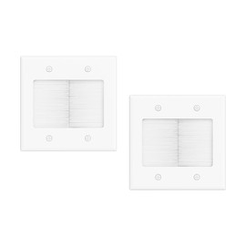 iwillink 2 Gang Brush Wall Plate White, Cable Pass Through Wire Hider for Cable Management, Ethernet Cables, HDMI Cables and Home Theater Systems, Double Gang Cable Management 2 Pack