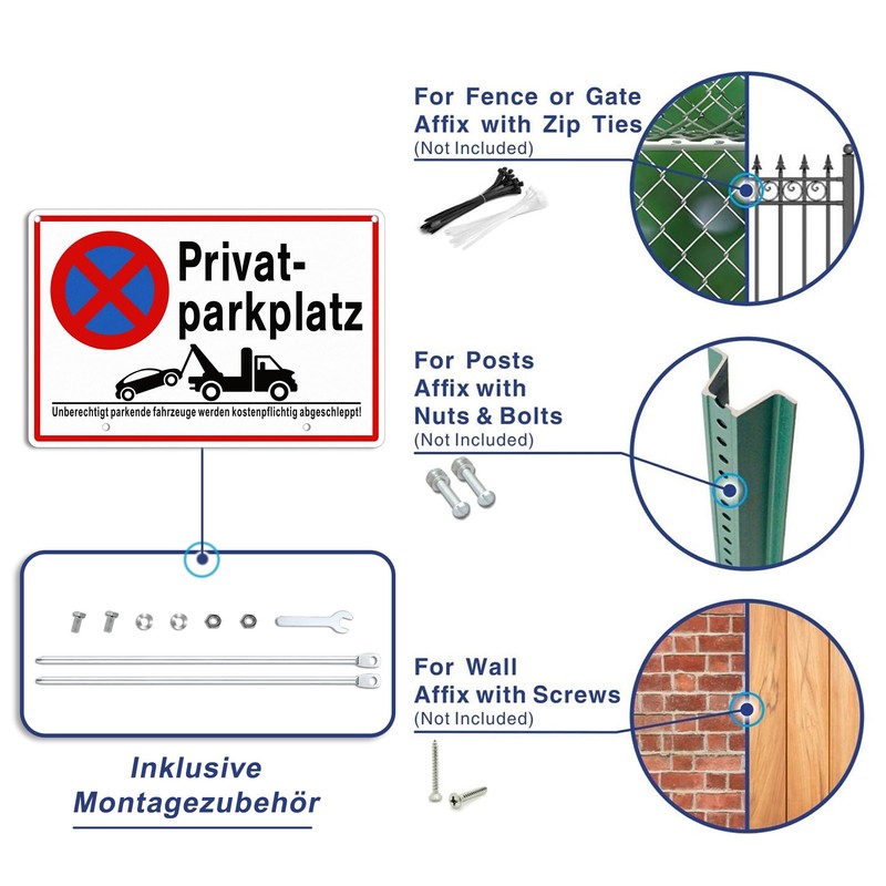 SINMAO Private Parking Sign with Post Holder Aluminium 30 x