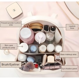 Travel Makeup Bag，Double Zipper Cosmetic Bag for Women and Girls，Easy-To-Clean Waterproof Cosmetic Bag in Pu Leather，Portable Makeup Bag Organizer with Compartments，Large Space Makeup Bag (white)